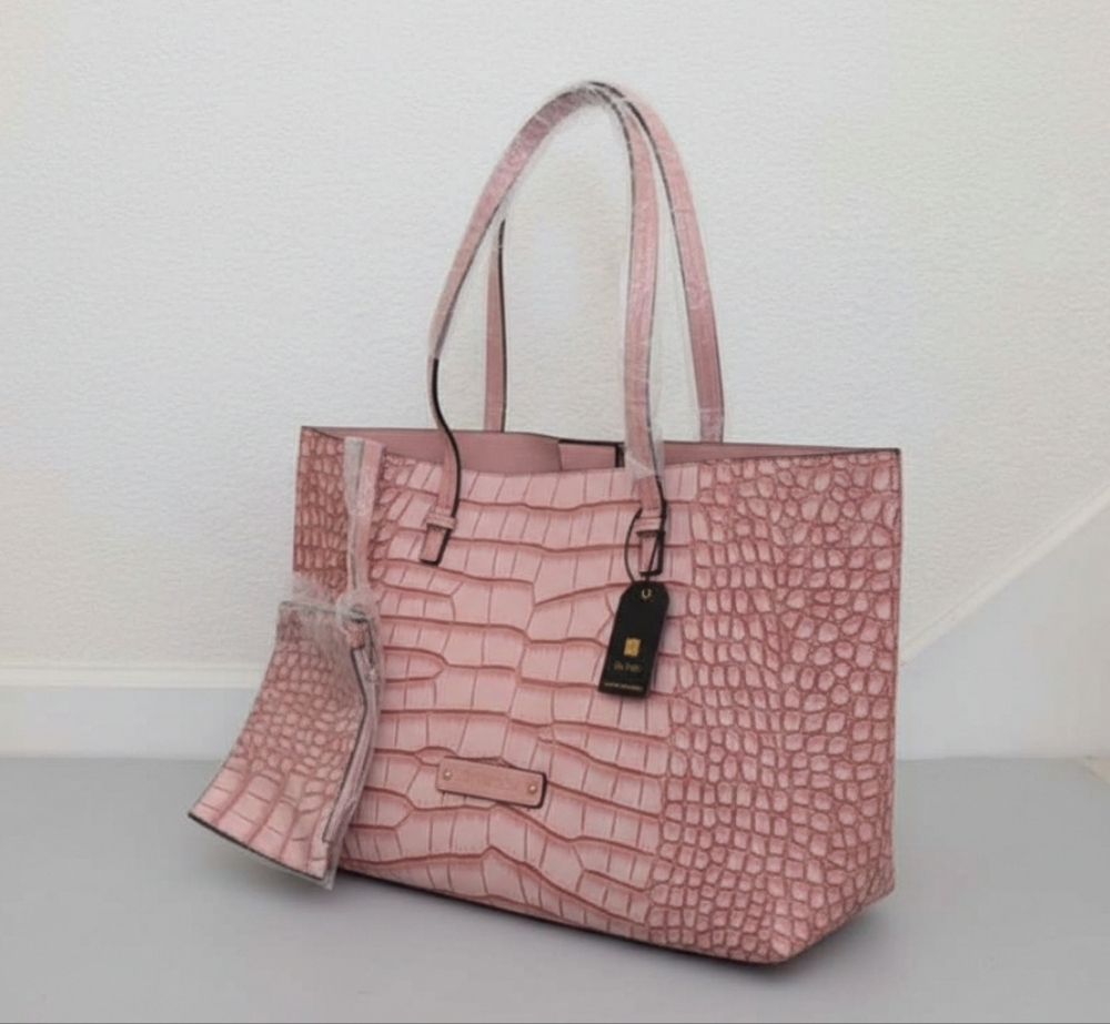 De Vesi Pink Crocodile Embossed Tote Bag